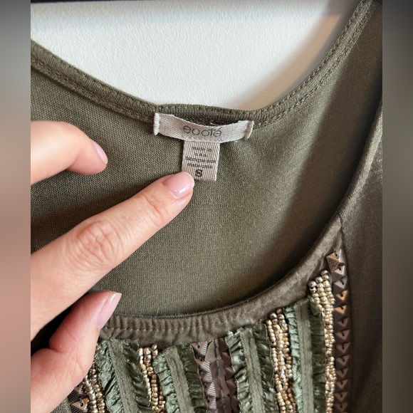 Olive green tank with gold beading, small. - Picture 3 of 3